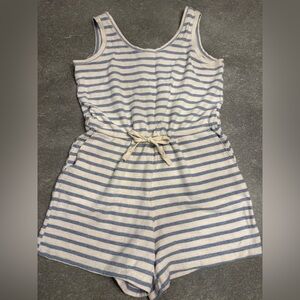 Women’s 100% Cotton Old Navy Blue and White Striped Romper w/Drawstring - Size L